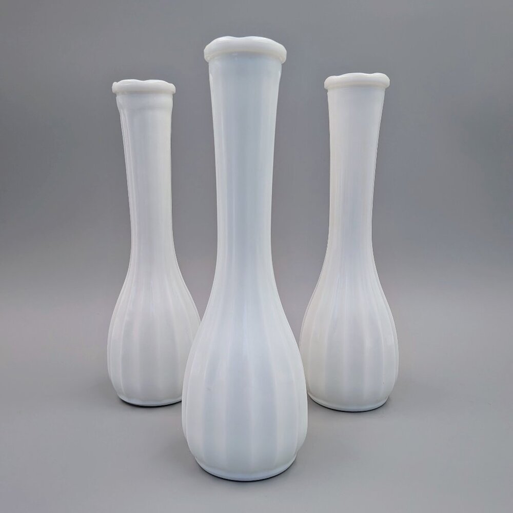 Set of 3 Midcentury Vintage CLG CO Milk Glass Bud Vases – 8.75" Floral Decor